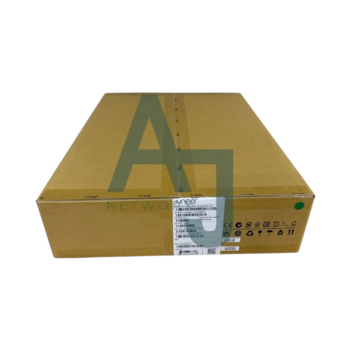 QFX5100, 48 SFP+/SFP ports, 6 QSFP+ ports, dual SFP/RJ-45 management ports, redundant fans, 2 AC power supplies, back-to-front airflow