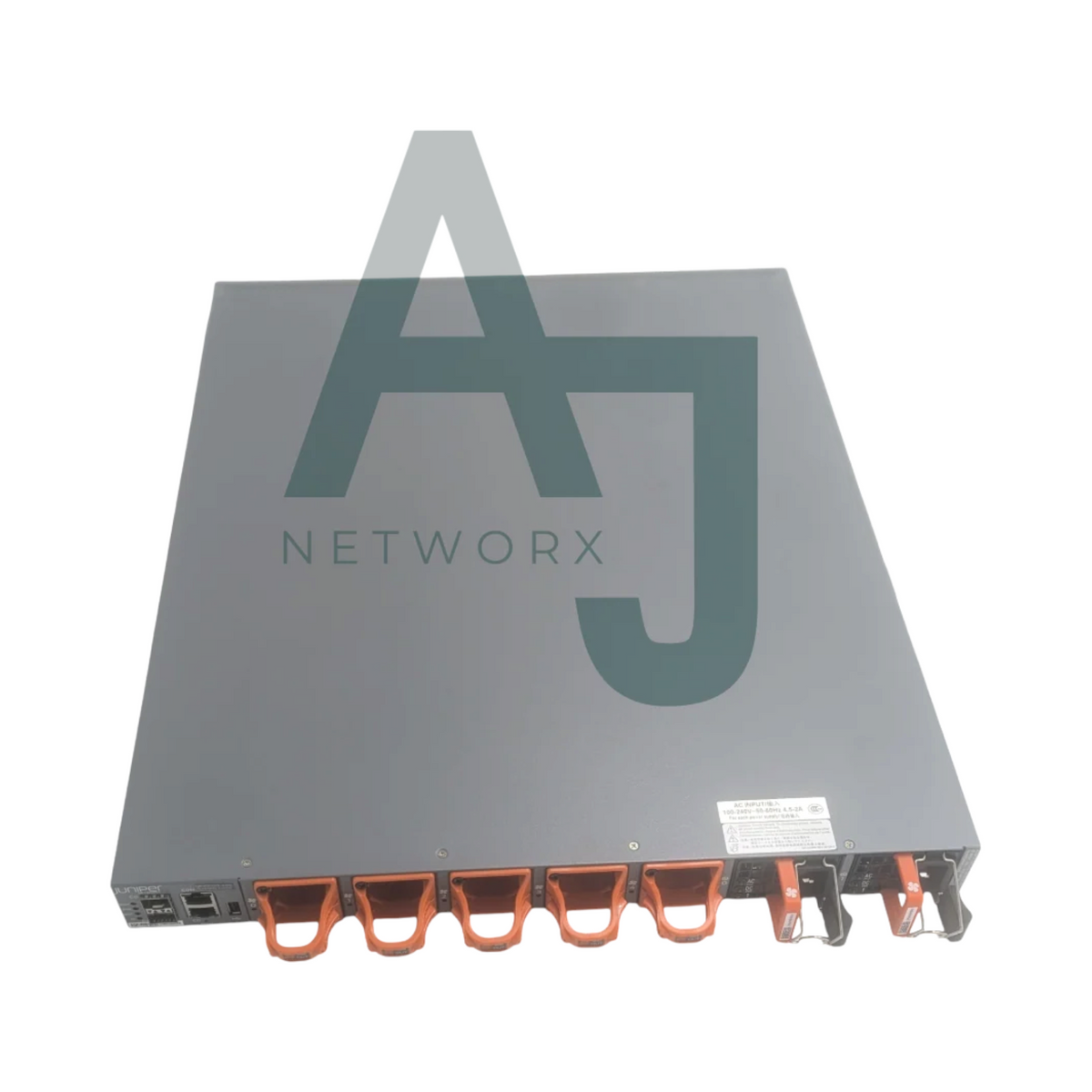 QFX5100, 48 SFP+/SFP ports, 6 QSFP+ ports, dual SFP/RJ-45 management ports, redundant fans, redundant AC power supplies, front-to-back airflow