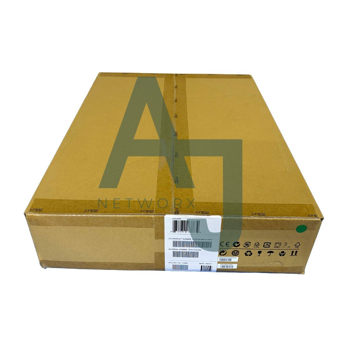 QFX5100, 48 SFP+/SFP ports, 6 QSFP+ ports, dual SFP/RJ-45 management ports, redundant fans, redundant DC power supplies, front-to-back airflow (sealed)