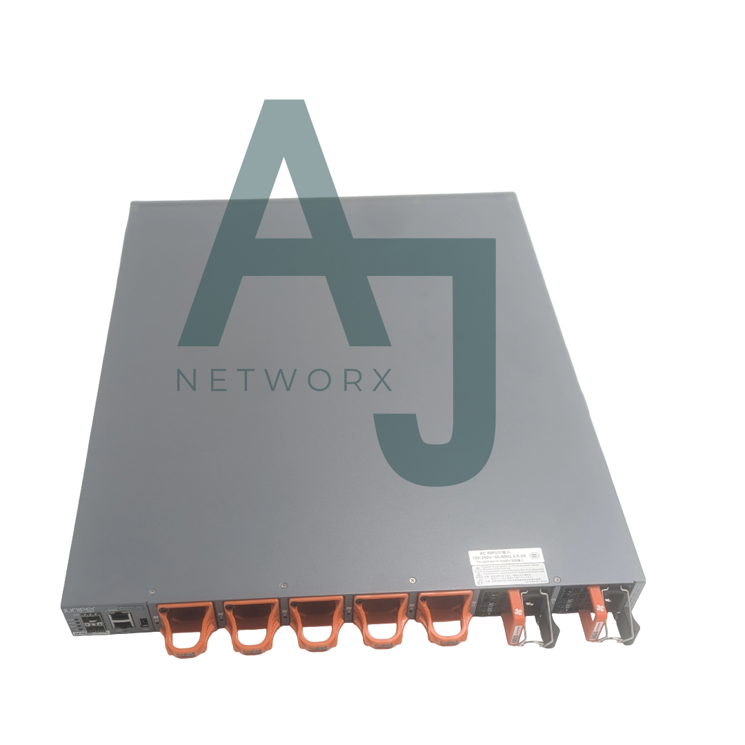 QFX5100, 48 SFP+/SFP ports, 6 QSFP+ ports, dual SFP/RJ-45 management ports, redundant fans, redundant AC power supplies, front-to-back airflow (sealed)